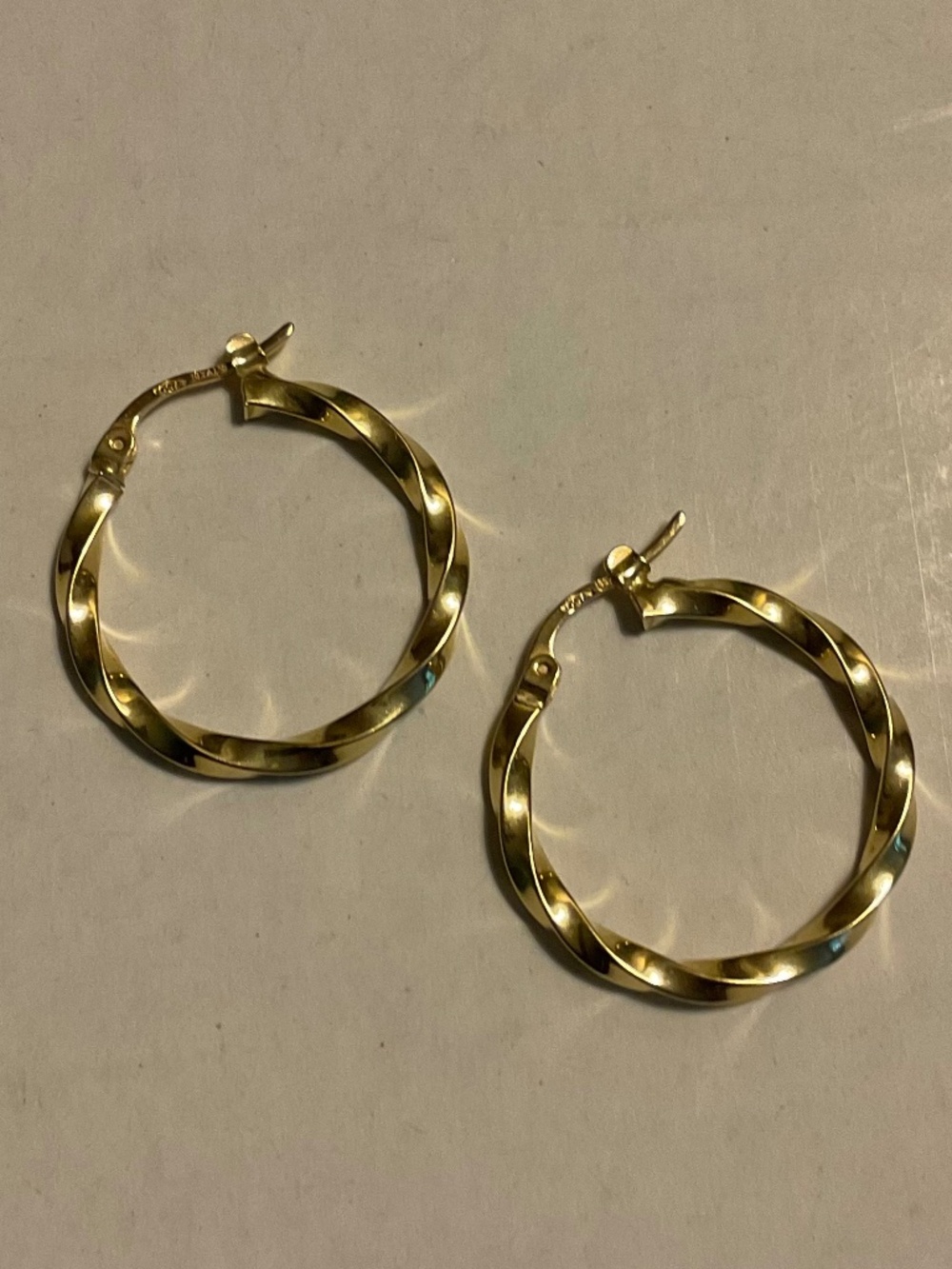 Solid 14K Gold Twisted Hoop Earrings Italy - Picture 2 of 12